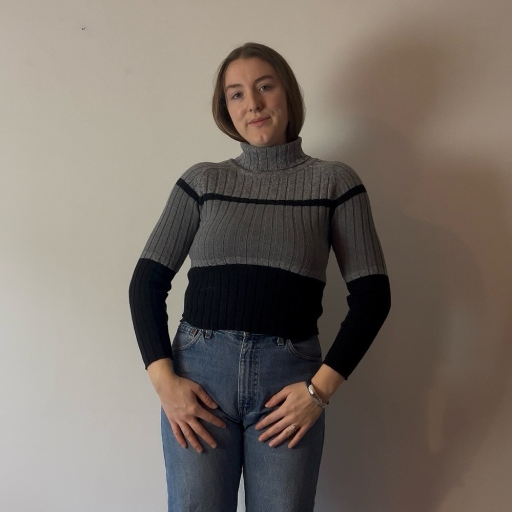 Energie Gray and Black Turtleneck Sweater